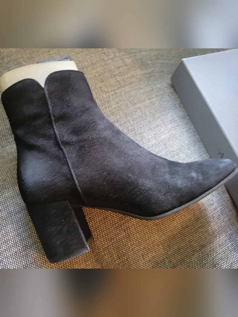 Aquatalia Black Suede Block Heel Ankle Boots